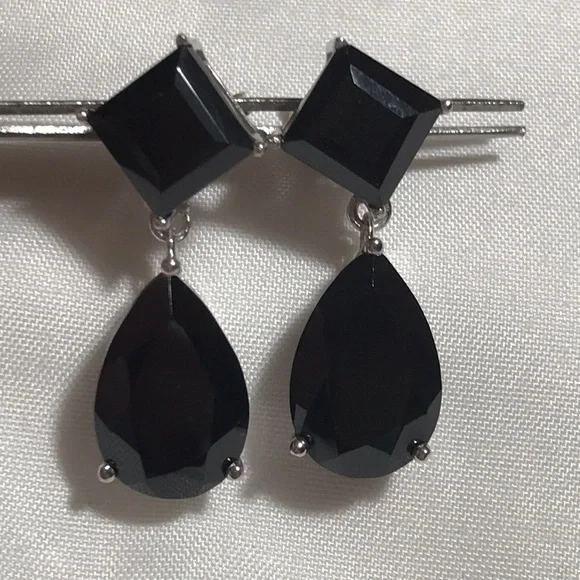 Black Spinel dangle Earrings - Picture 1 of 5